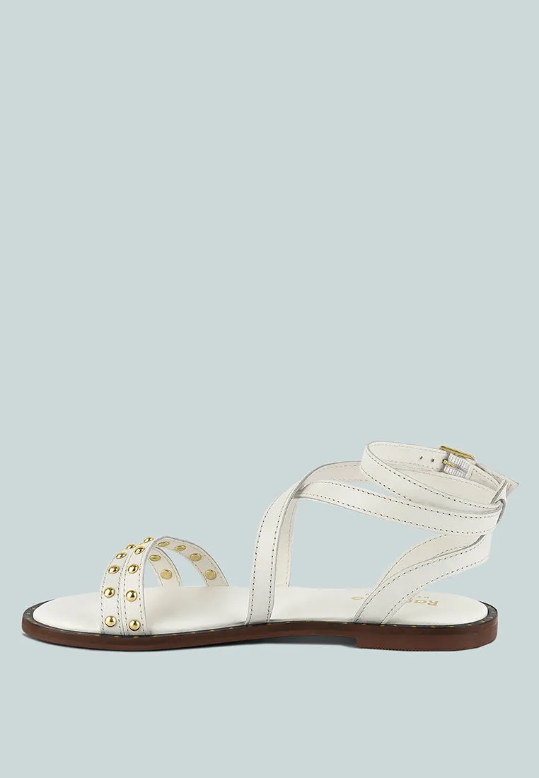 CORRIANE Studs Embellishment Off White Strappy Sandals