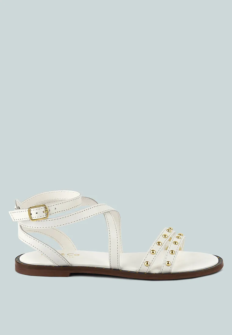 CORRIANE Studs Embellishment Off White Strappy Sandals