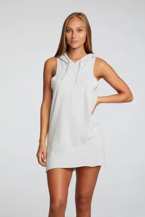 COTTON FLEECE HI LOW SLEEVELESS HOODIE DRESS