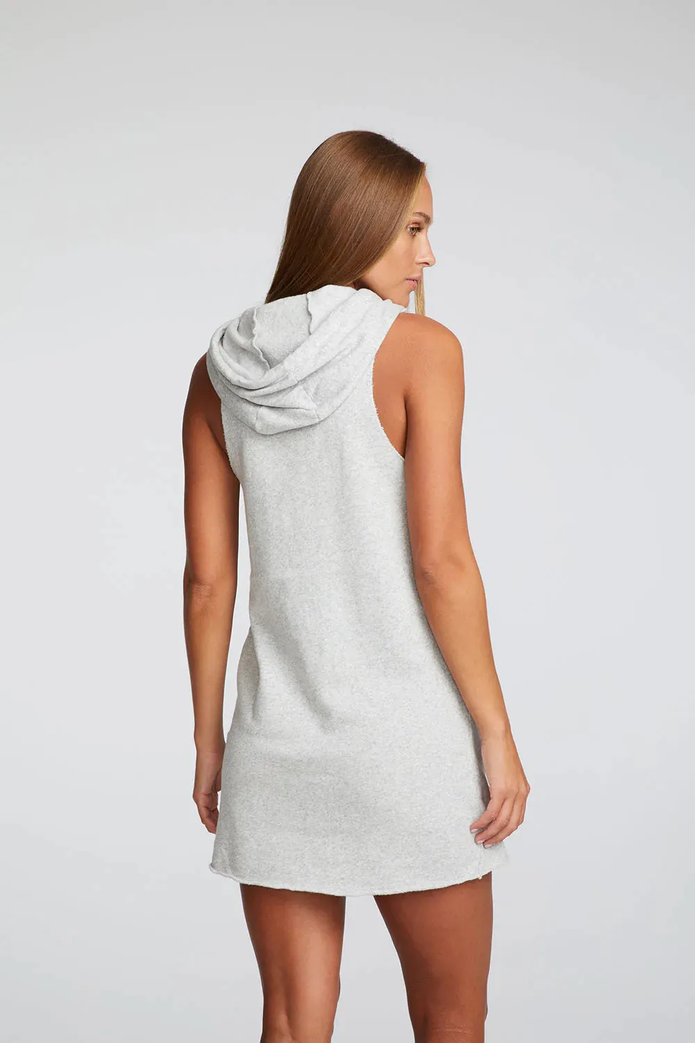 COTTON FLEECE HI LOW SLEEVELESS HOODIE DRESS