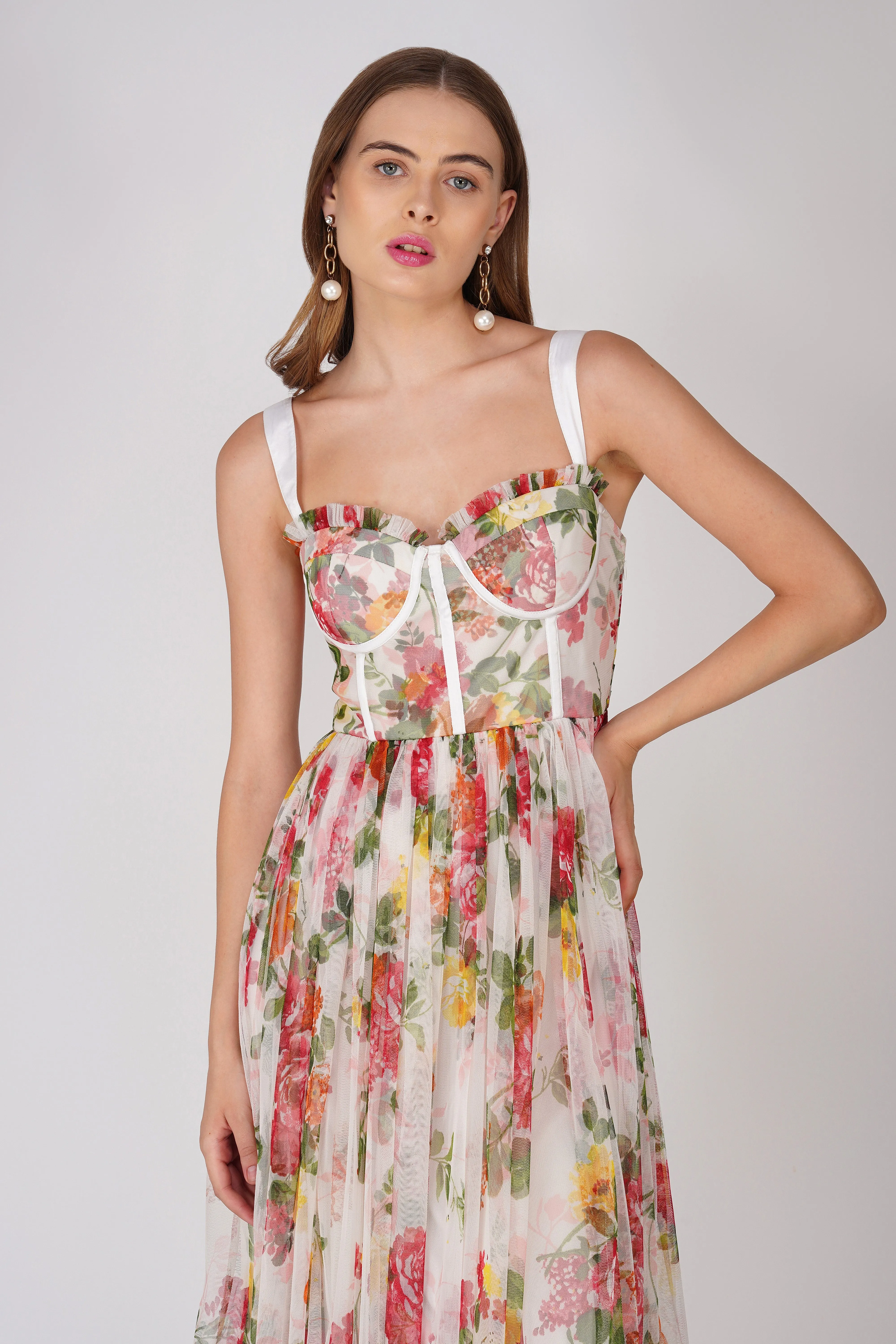 Dane Floral Tulle Corset Midi Dress