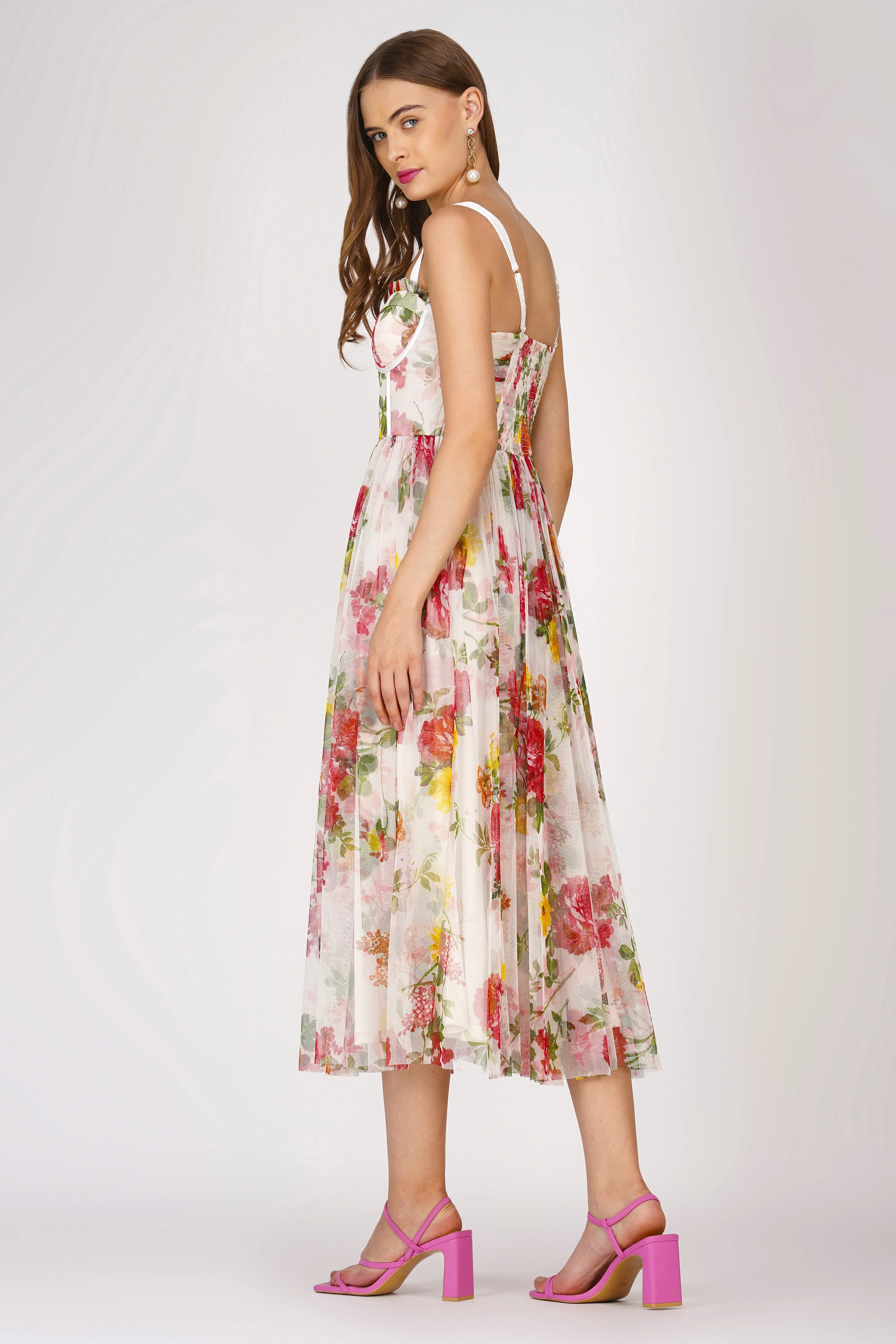 Dane Floral Tulle Corset Midi Dress