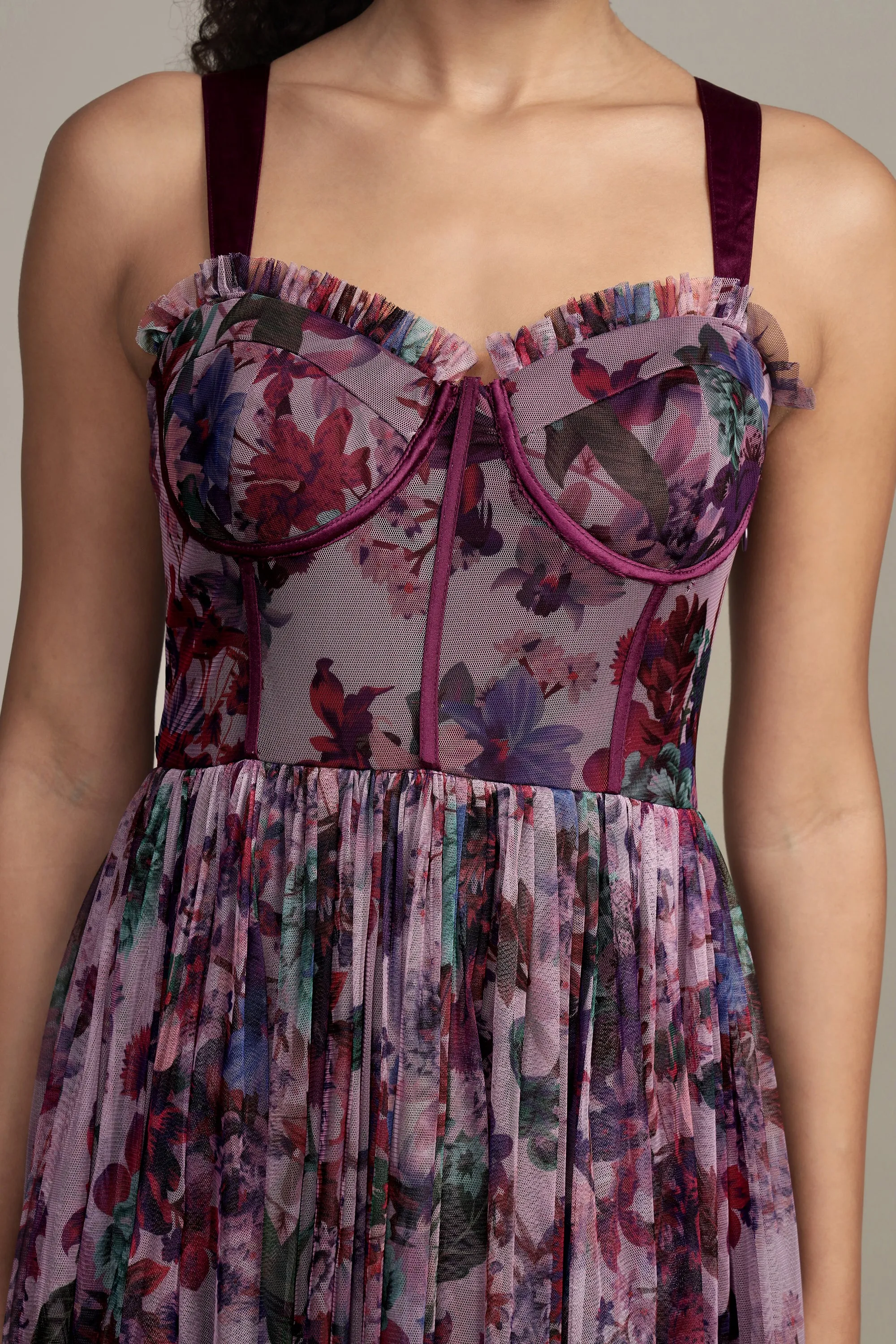 Dane Purple Print Corset Midi Dress