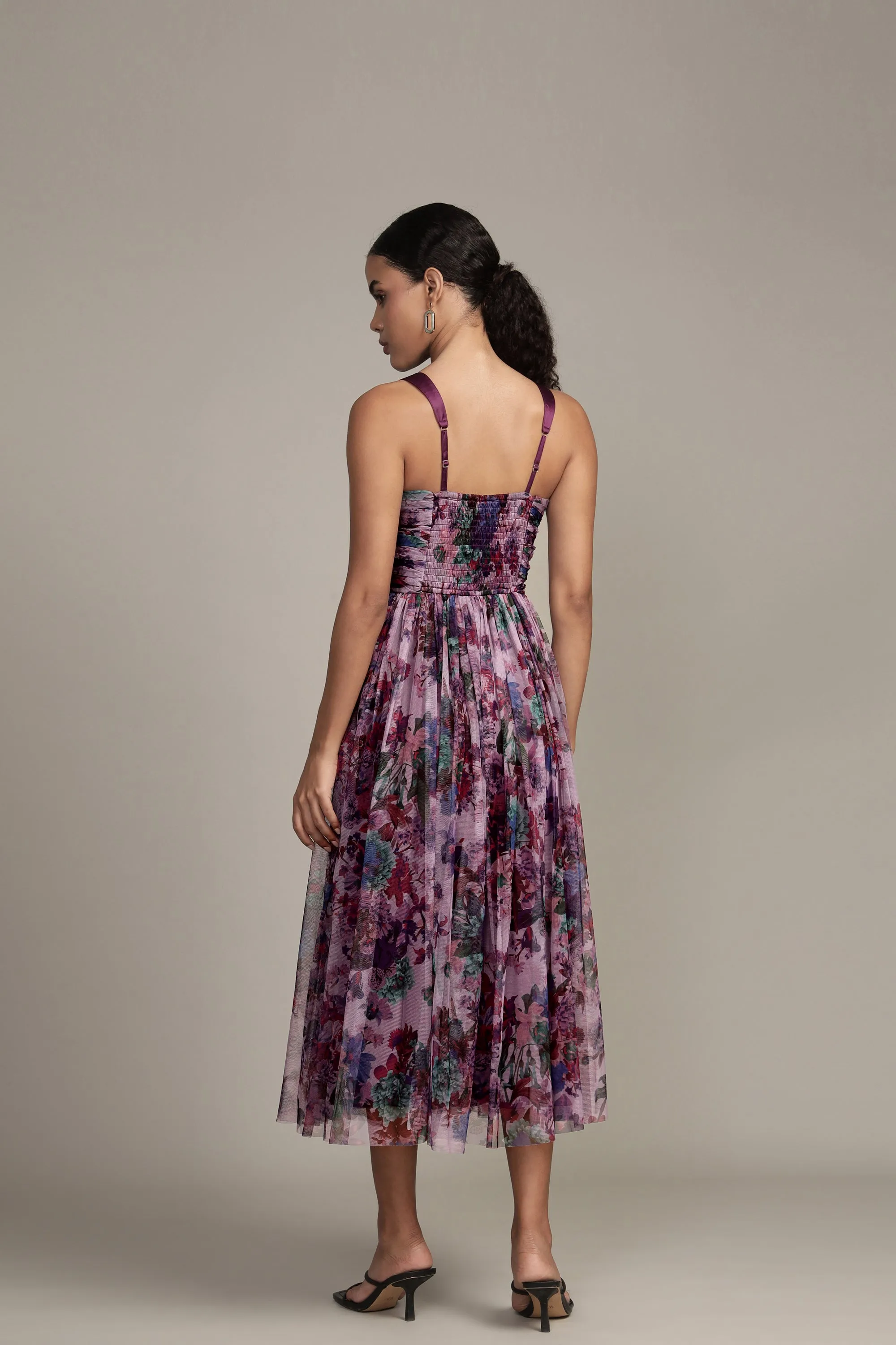 Dane Purple Print Corset Midi Dress