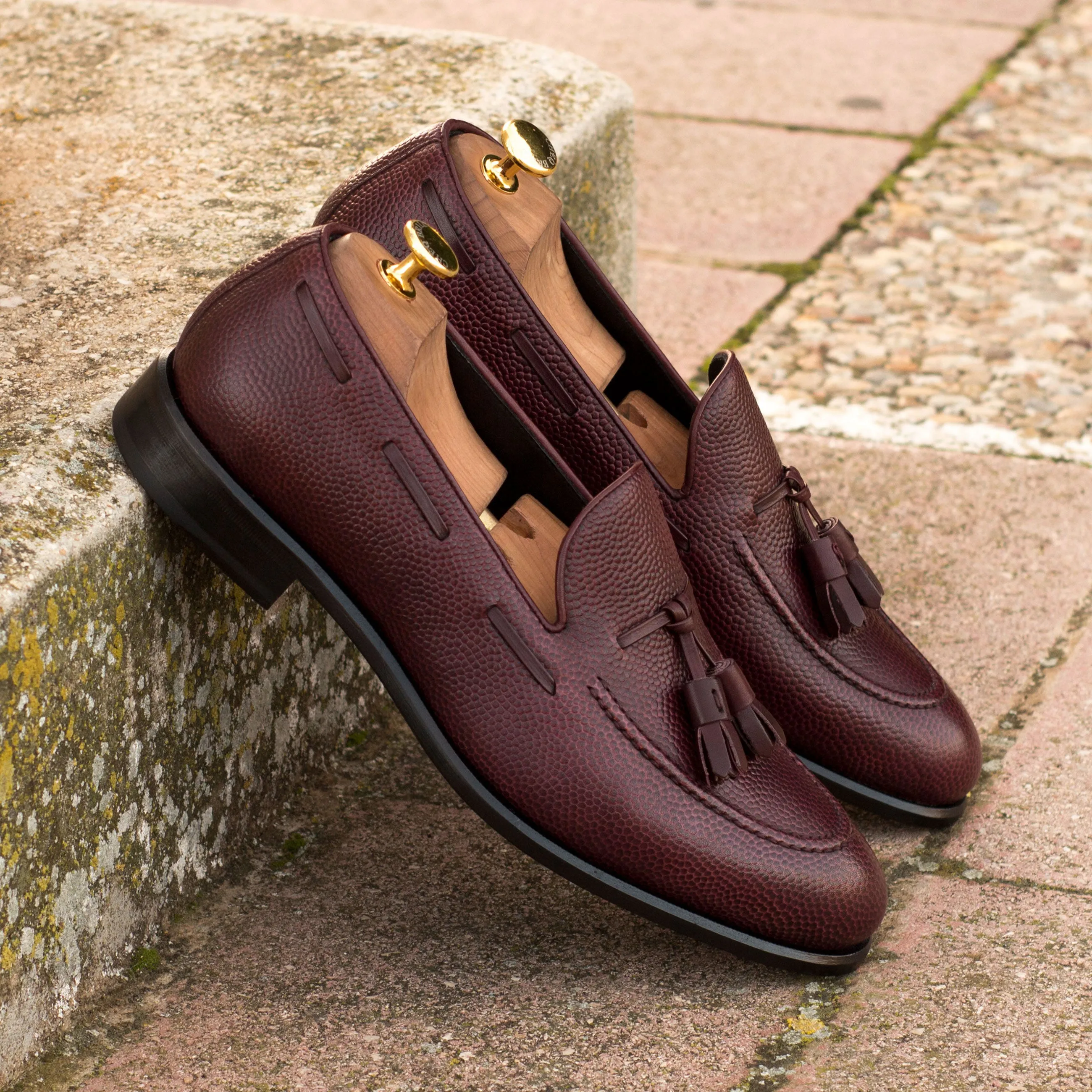 DapperFam Luciano in Burgundy Men's Italian Leather & Italian Pebble Grain Leather Loafer