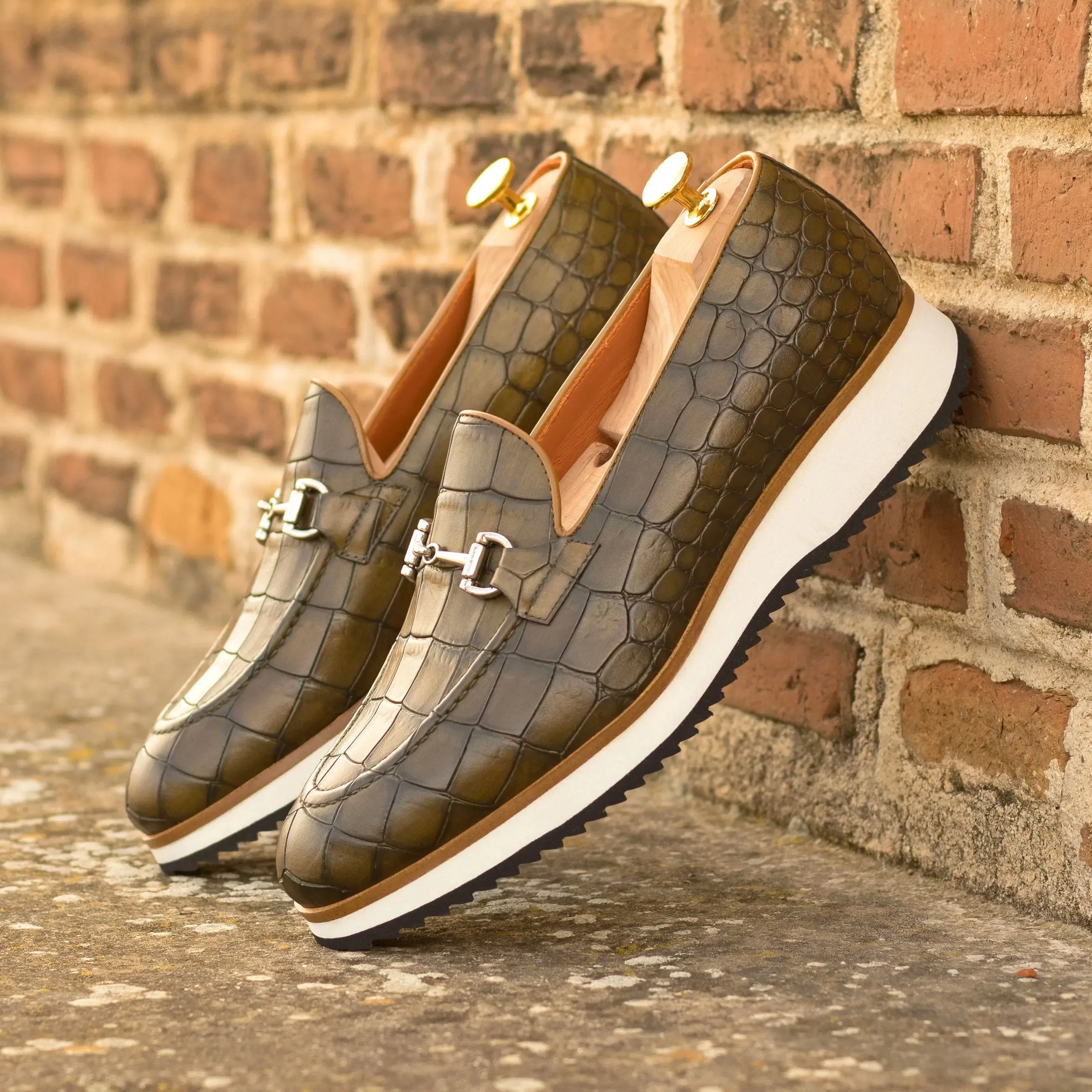 DapperFam Luciano in Olive / Cognac Men's Italian Leather