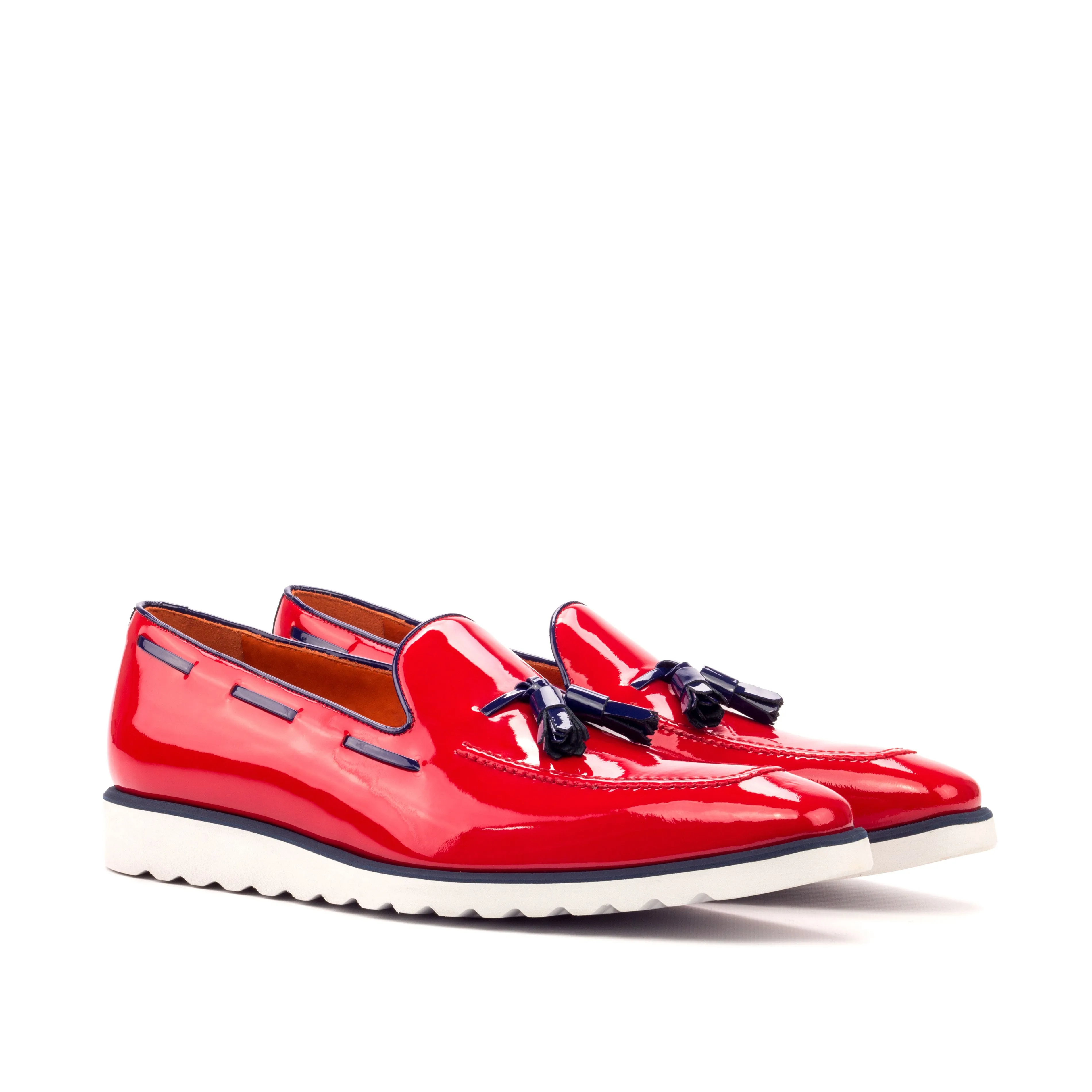 DapperFam Luciano in Red / Cobalt Blue Men's Italian Patent Leather Loafer