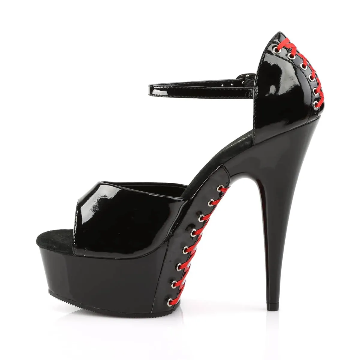 DELIGHT-660FH Black & Red Ankle Peep Toe High Heel