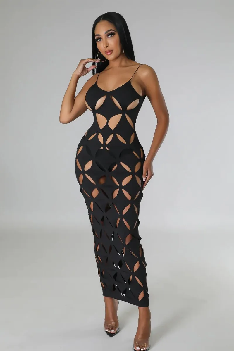 Diamond Cut Out Spaghetti Strap Bodycon Maxi Dress