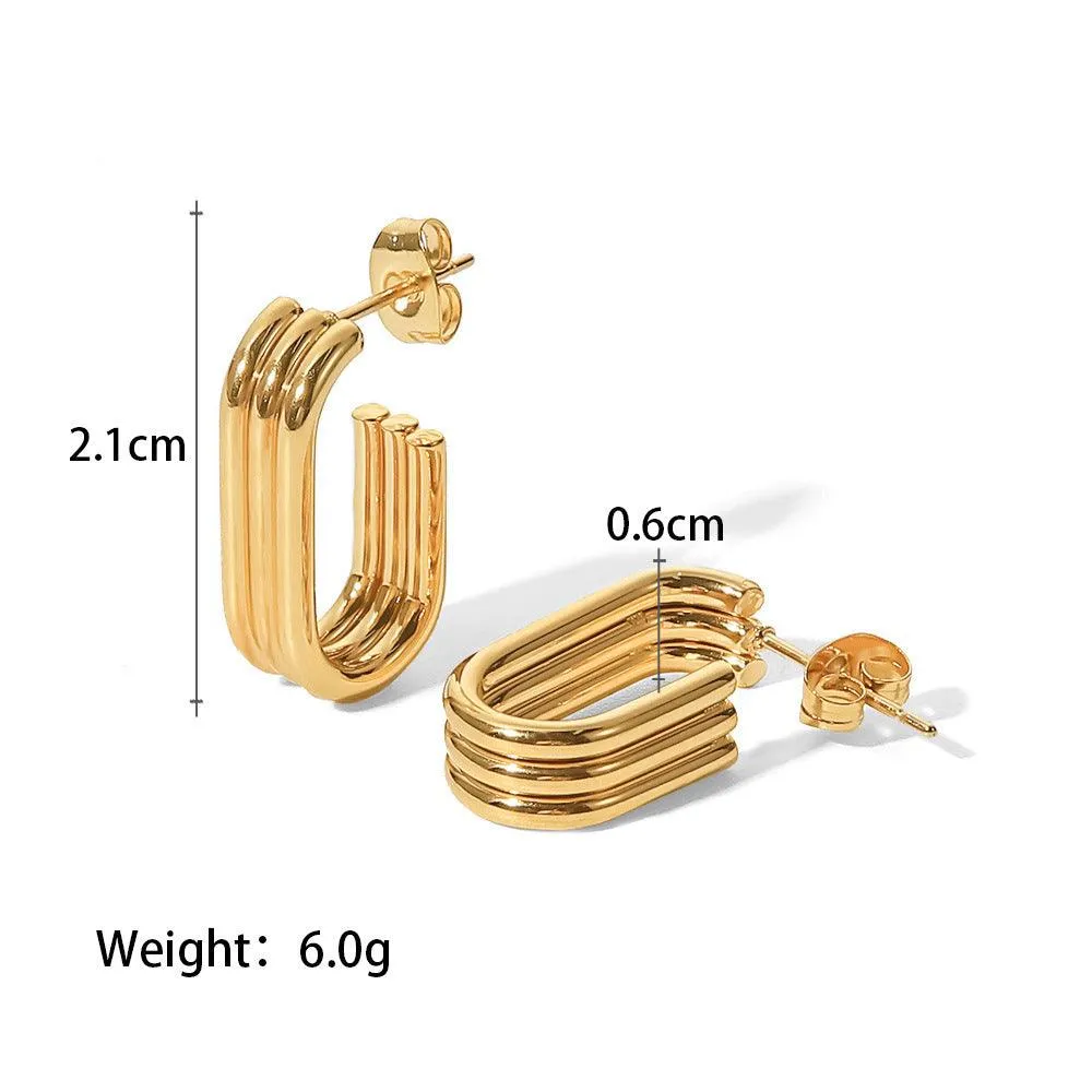 E18.18K gold three-layer ring U-shaped open earrings