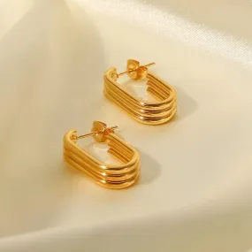 E18.18K gold three-layer ring U-shaped open earrings