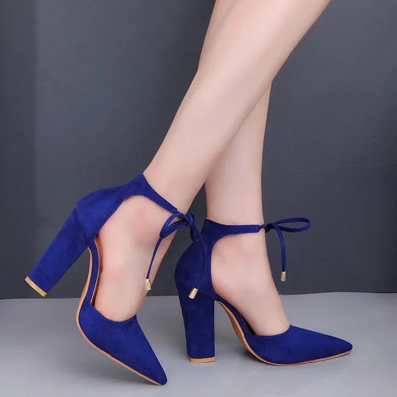 Elegant Square High Heels Lace Up Pointed Toe Ladies Shoes