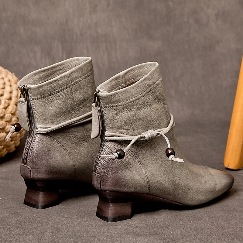 Elegant Women's Cow Leather Short Boots Low Heel Pumps for Autumn in Grey