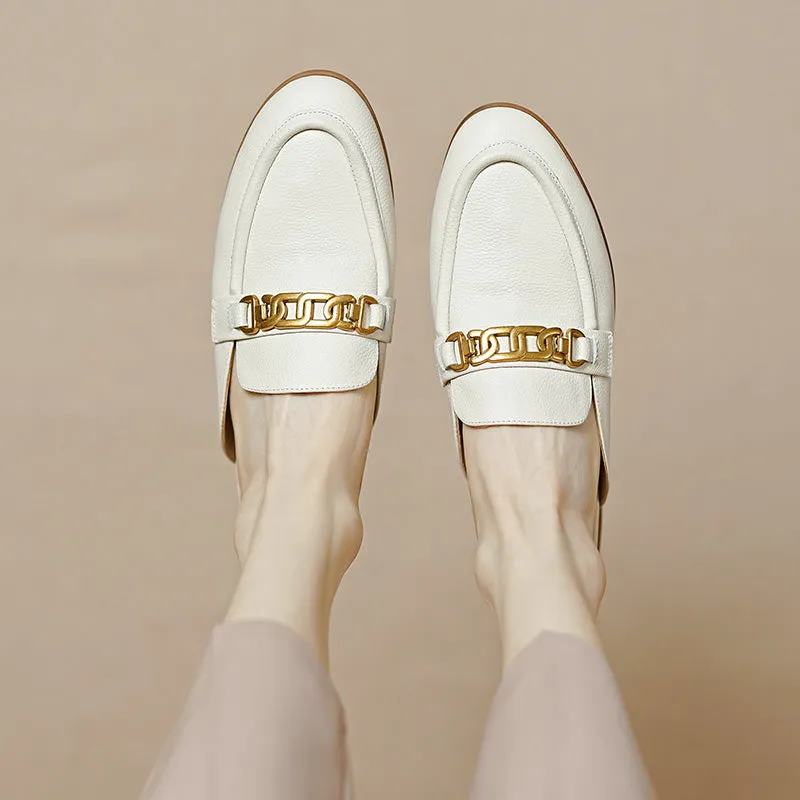 Eleni White Loafer Mules Womens