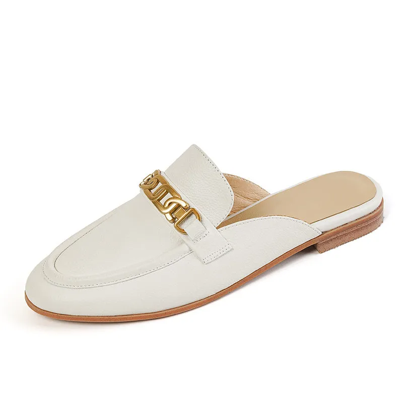 Eleni White Loafer Mules Womens