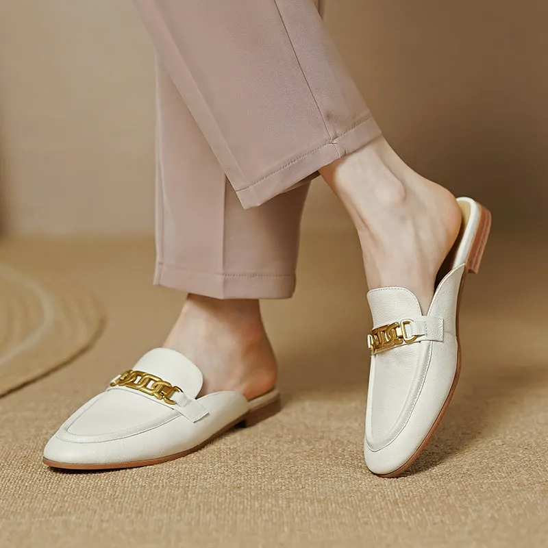 Eleni White Loafer Mules Womens