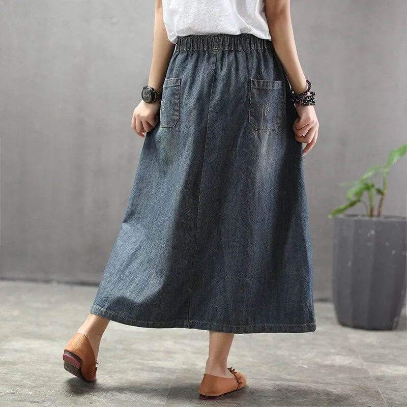 Embroidered Patchwork Kawaii Denim Skirt