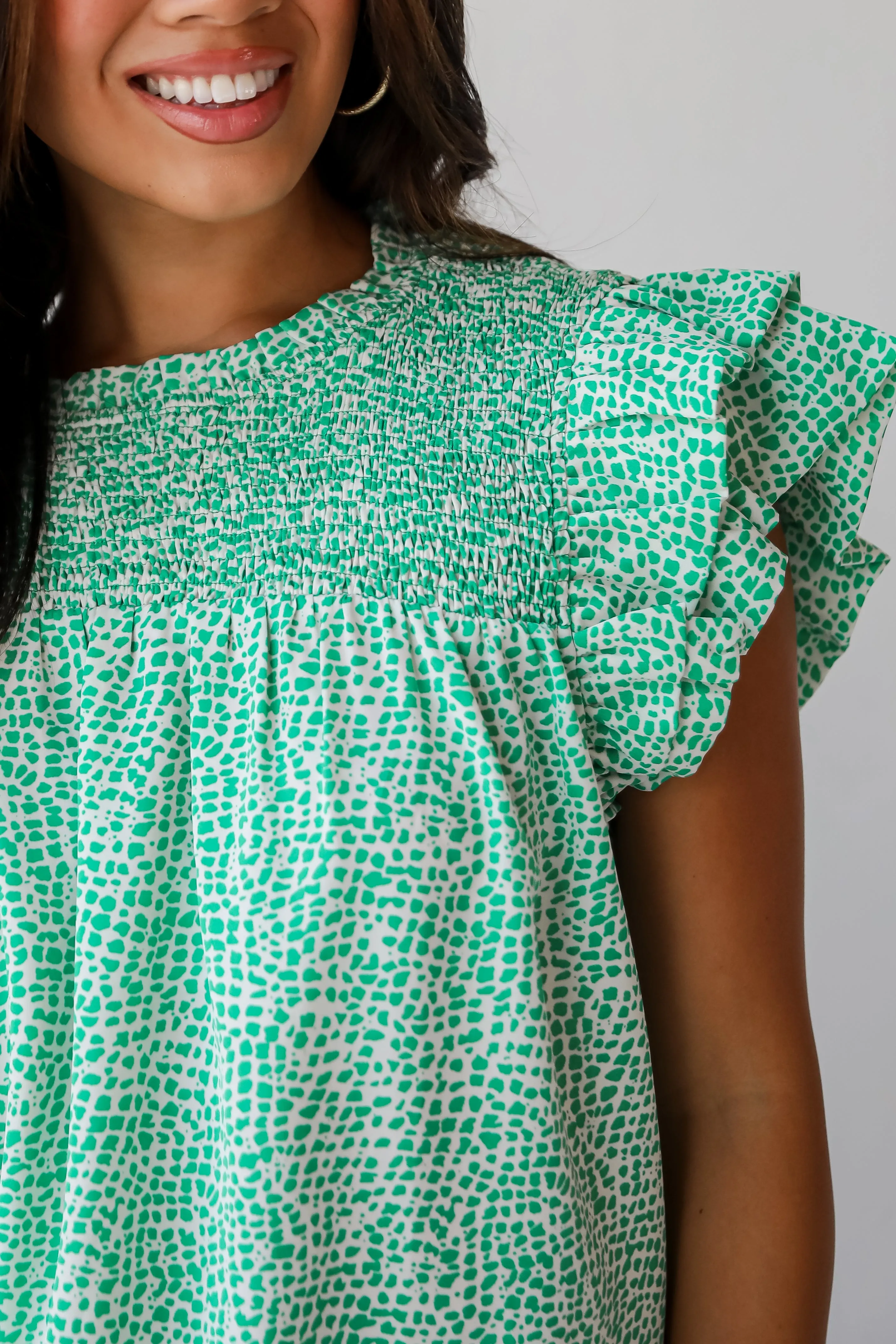 FINAL SALE - Feeling Girly Kelly Green Spotted Blouse