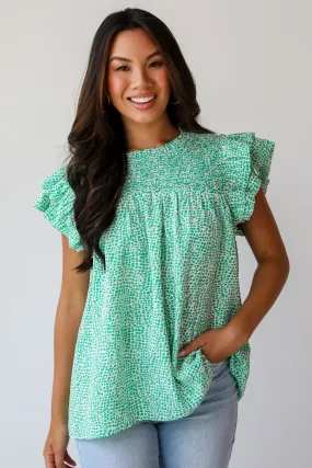 FINAL SALE - Feeling Girly Kelly Green Spotted Blouse