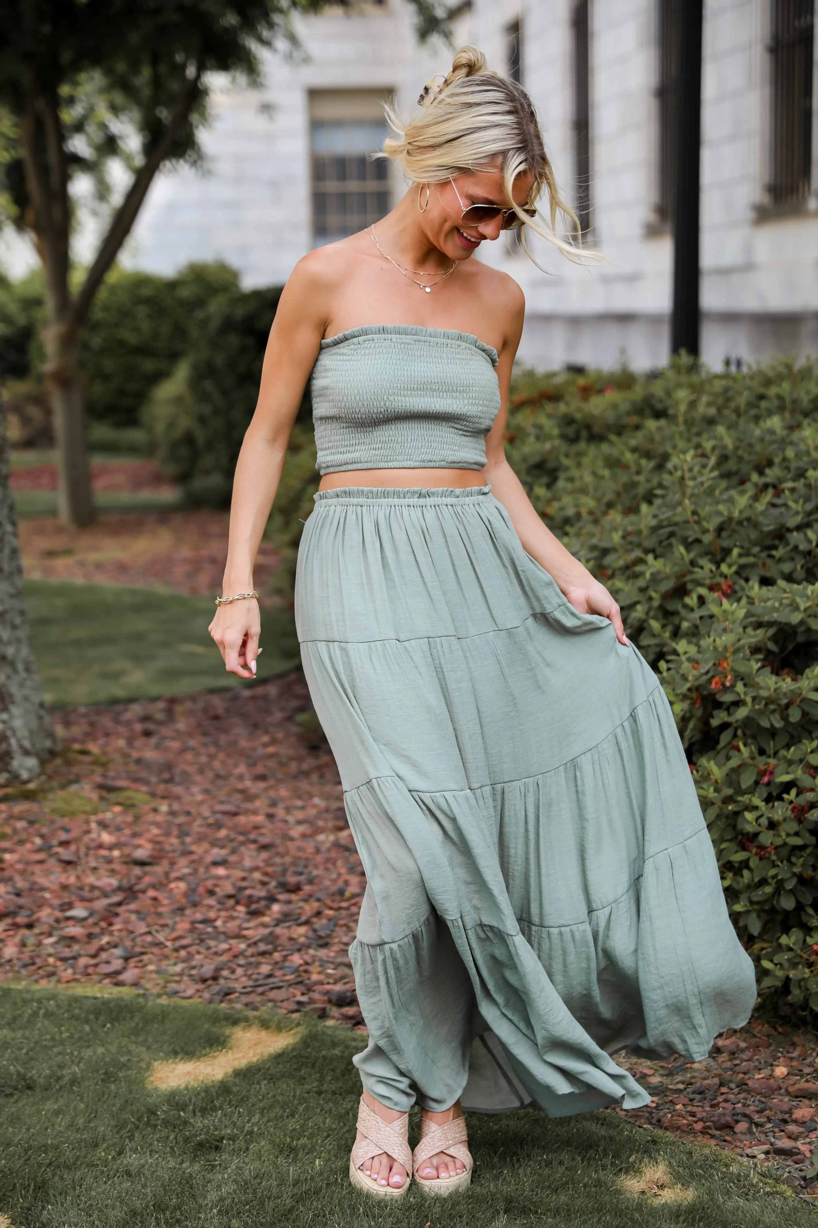 FINAL SALE - Goddess Vibes Light Olive Smocked Tube Top - DU DEAL