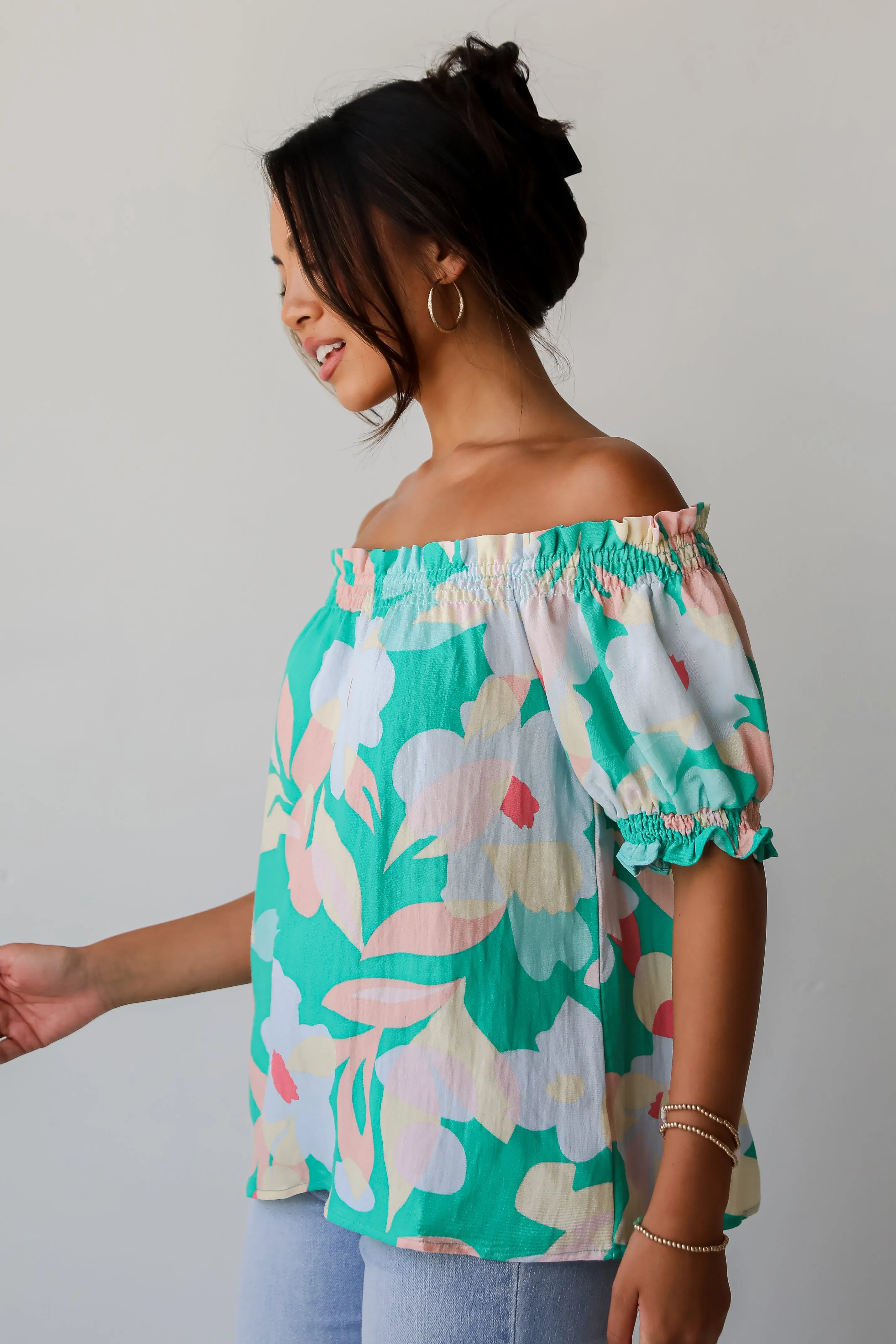 FINAL SALE - Sunshine Seeking Green Floral Blouse