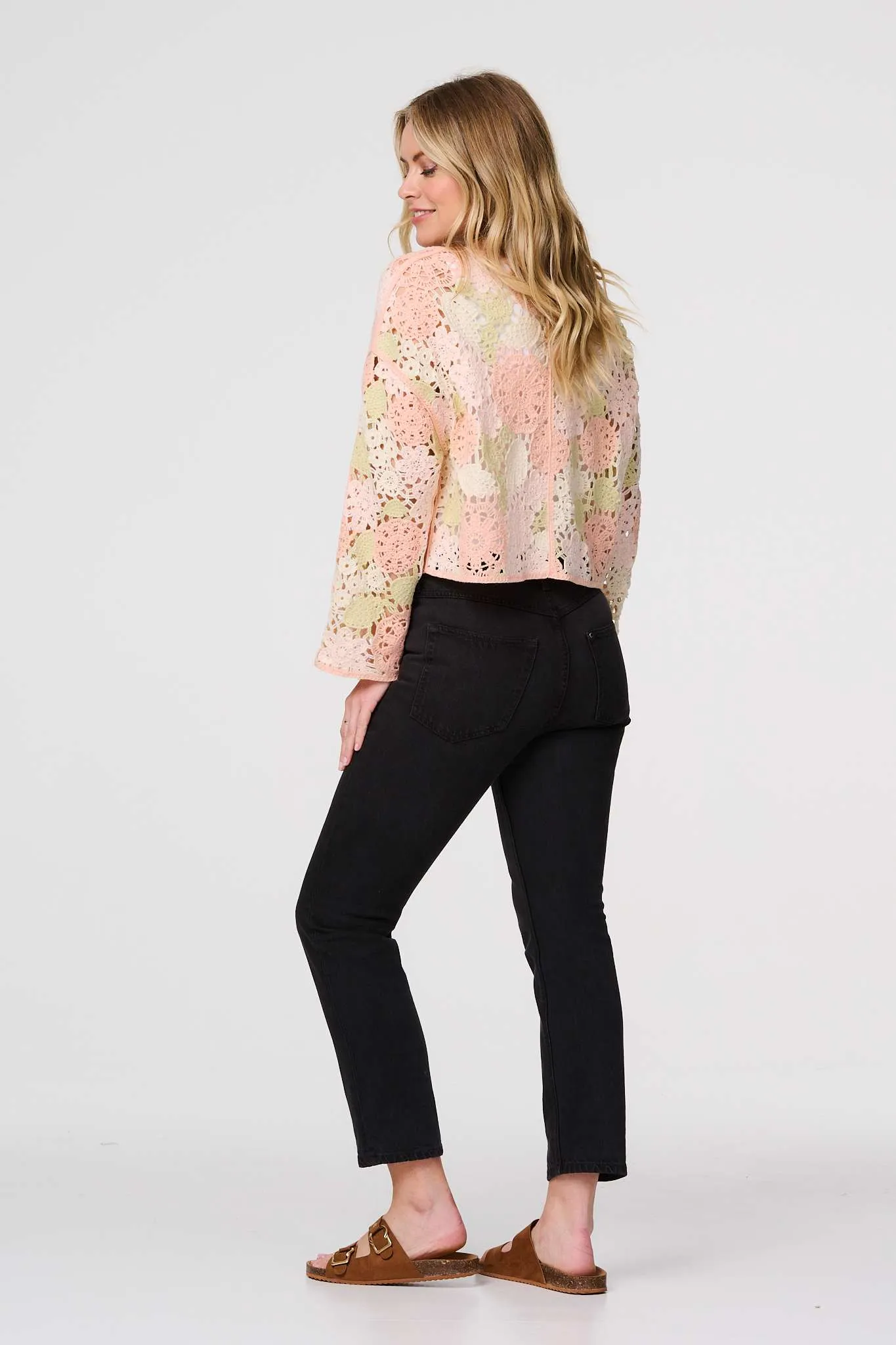 Floral Crochet Cropped Long Sleeve Top