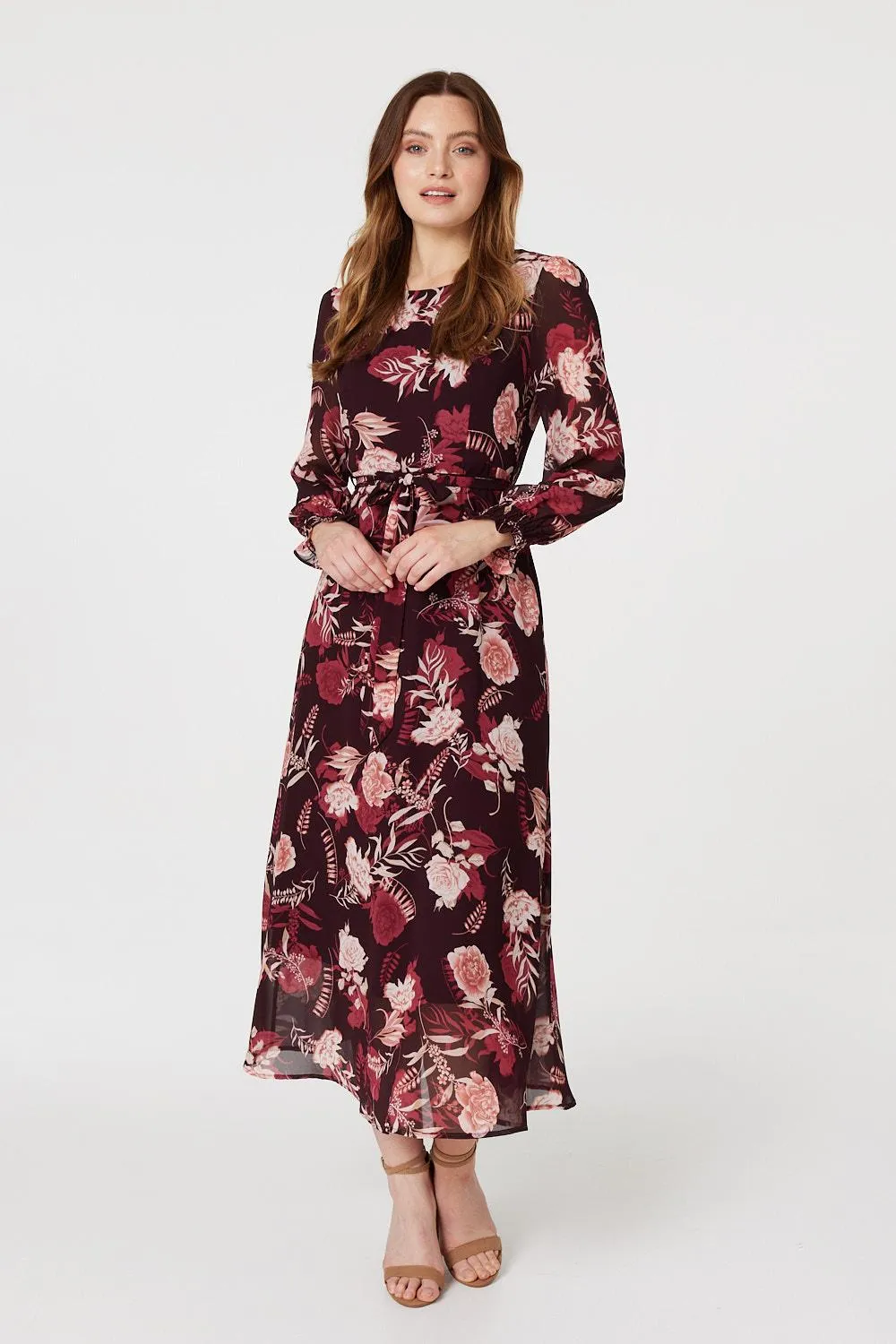 Floral Long Sleeve A-Line Dress