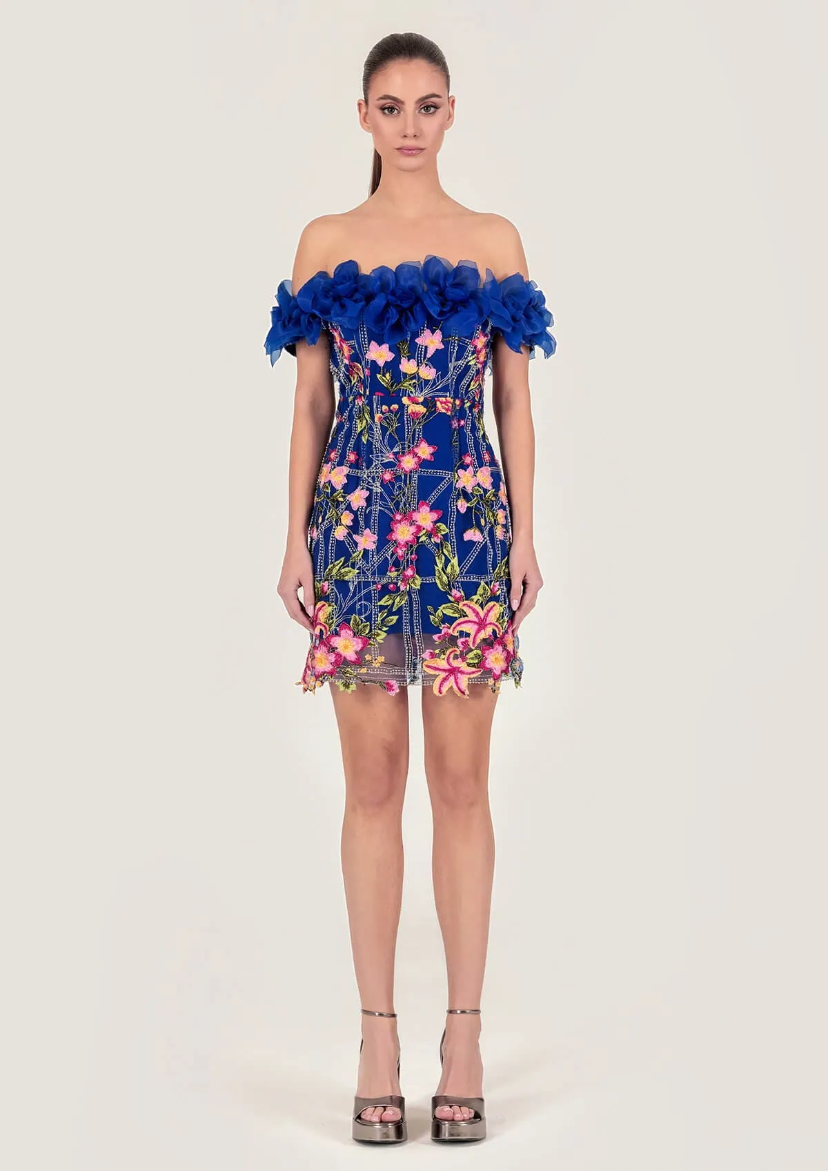 Flower Appliqué Off-Shoulder Mini Dress