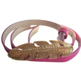 Fuchsia Skinny Waist Belt with Gold Feather Belt Buckle