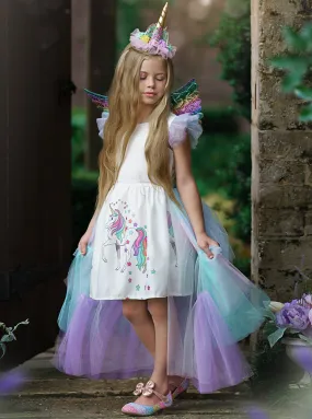 Girls Unicorn Princess Tulle Costume Dress