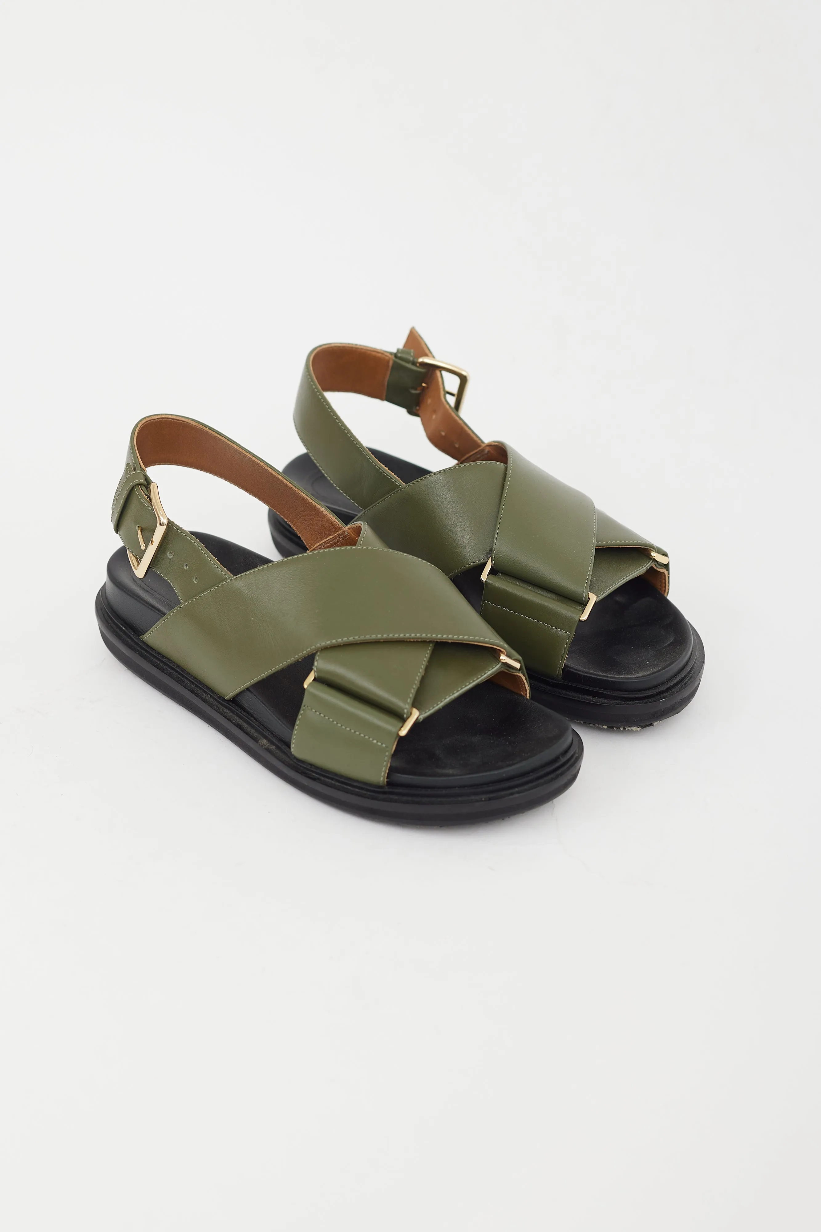 Green Leather Fussbett Strappy Sandal