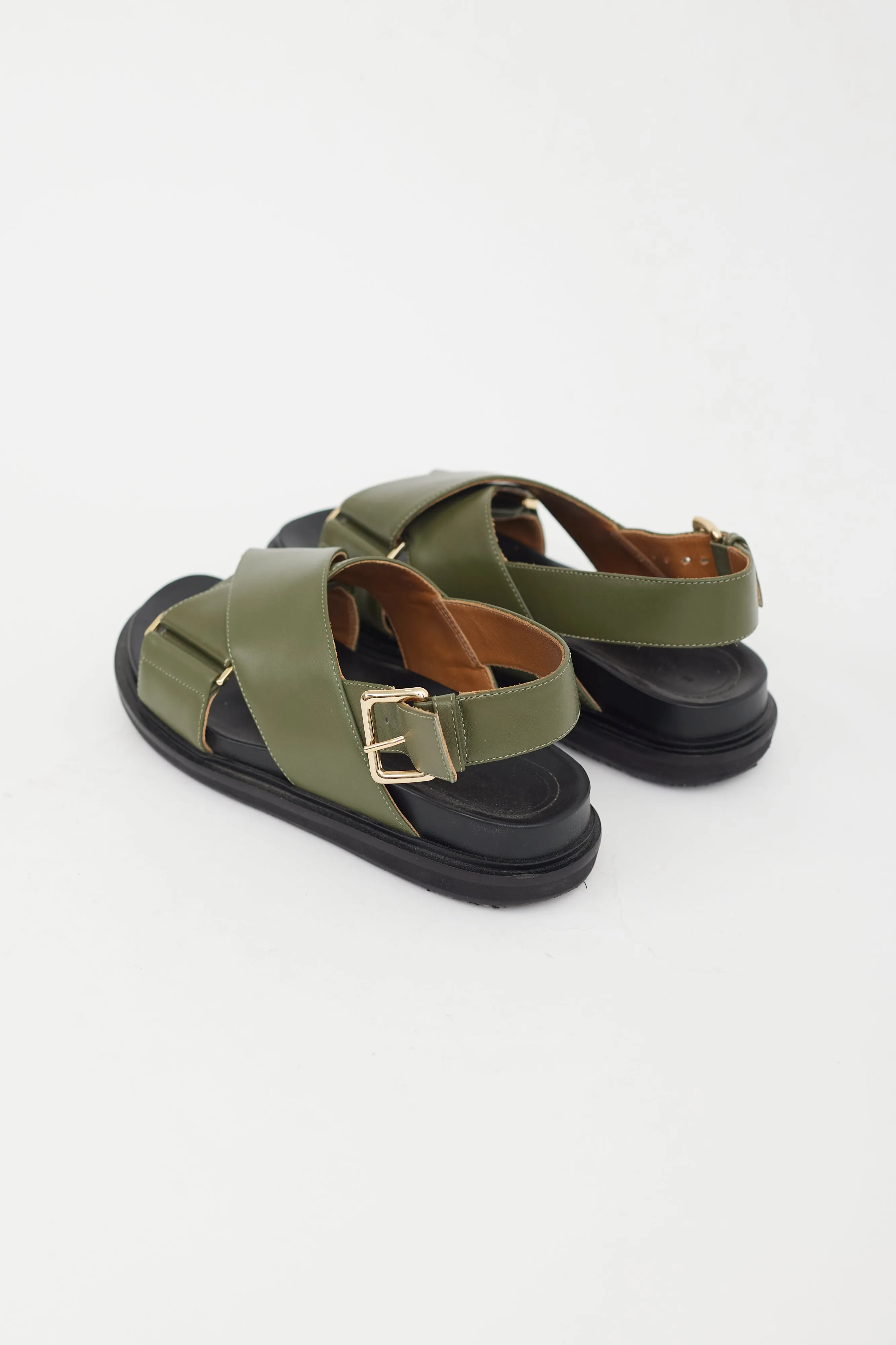 Green Leather Fussbett Strappy Sandal