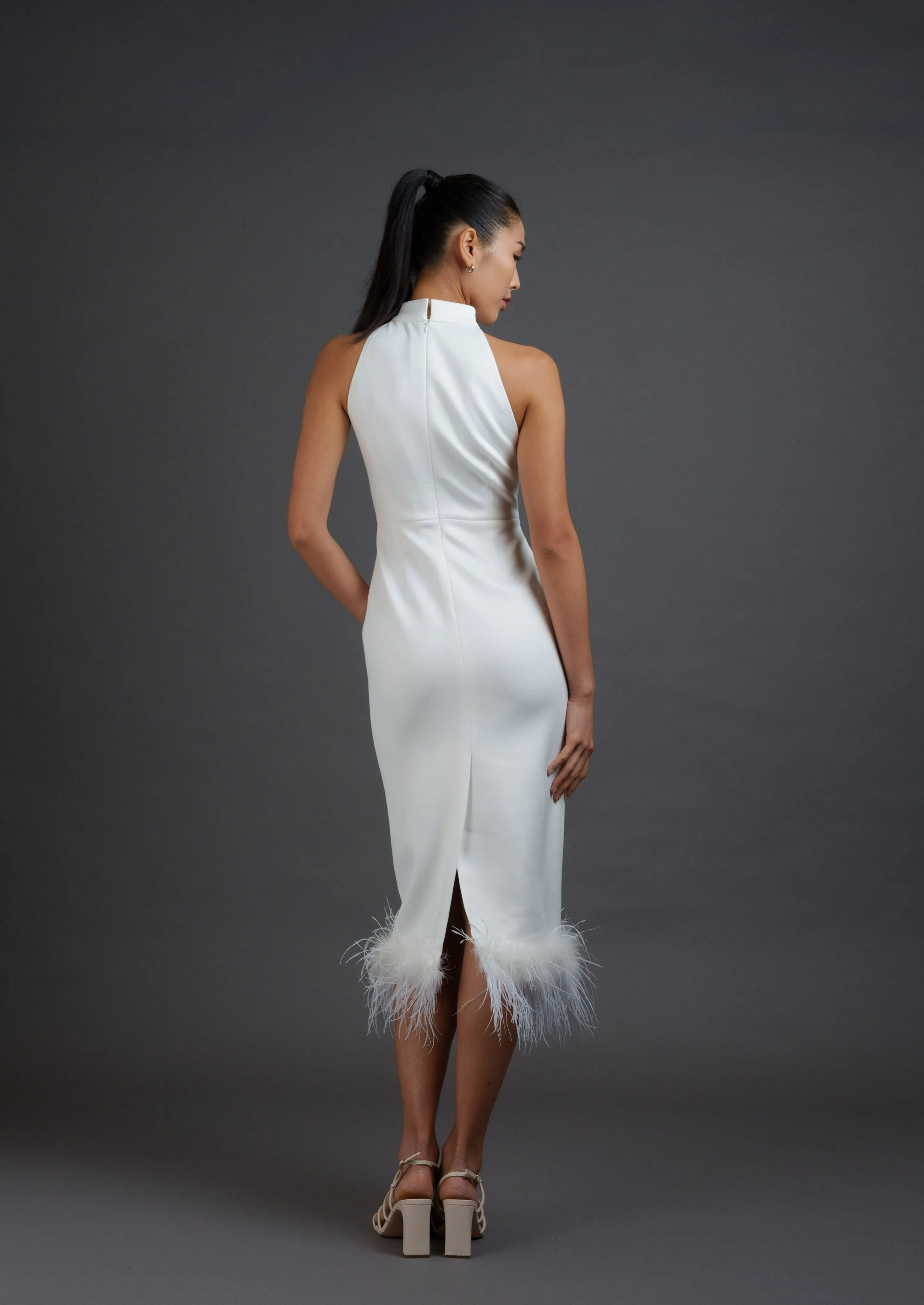 Halter Qipao w Feather (White)