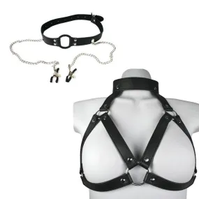 Harness with Gag & Nipple Clamps Set