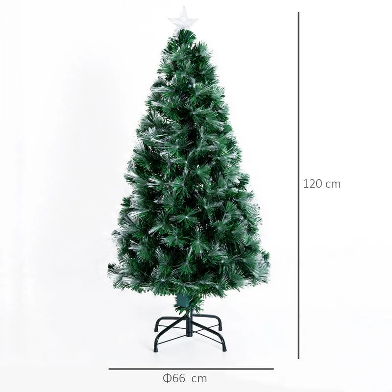 Homcom 4 Foot Tall Artificial Tree Fiber Optic Colorful LED Pre-Lit Holiday Home Christmas Decoration with Flash Mode - Green