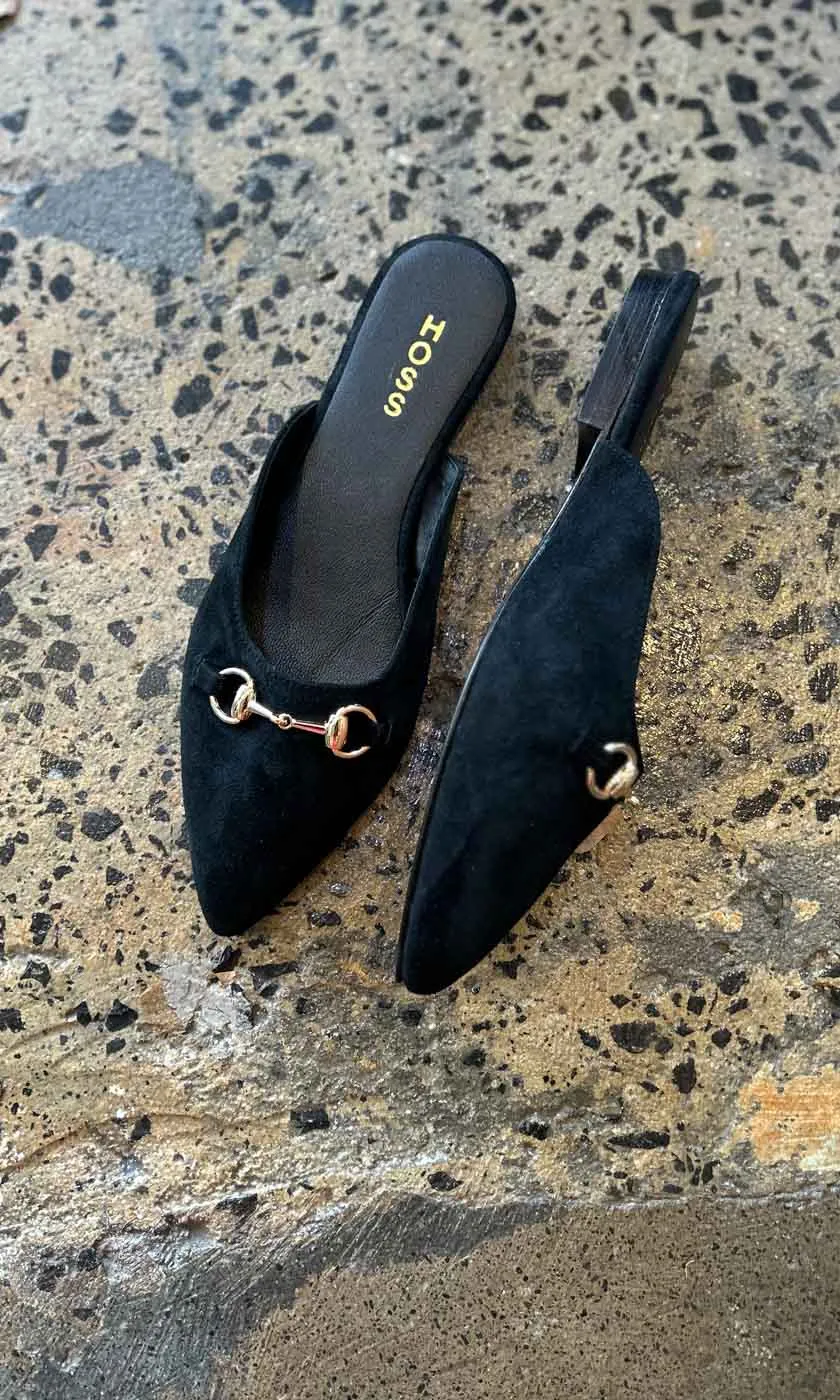 HOSS Black Suede Buckle Mule