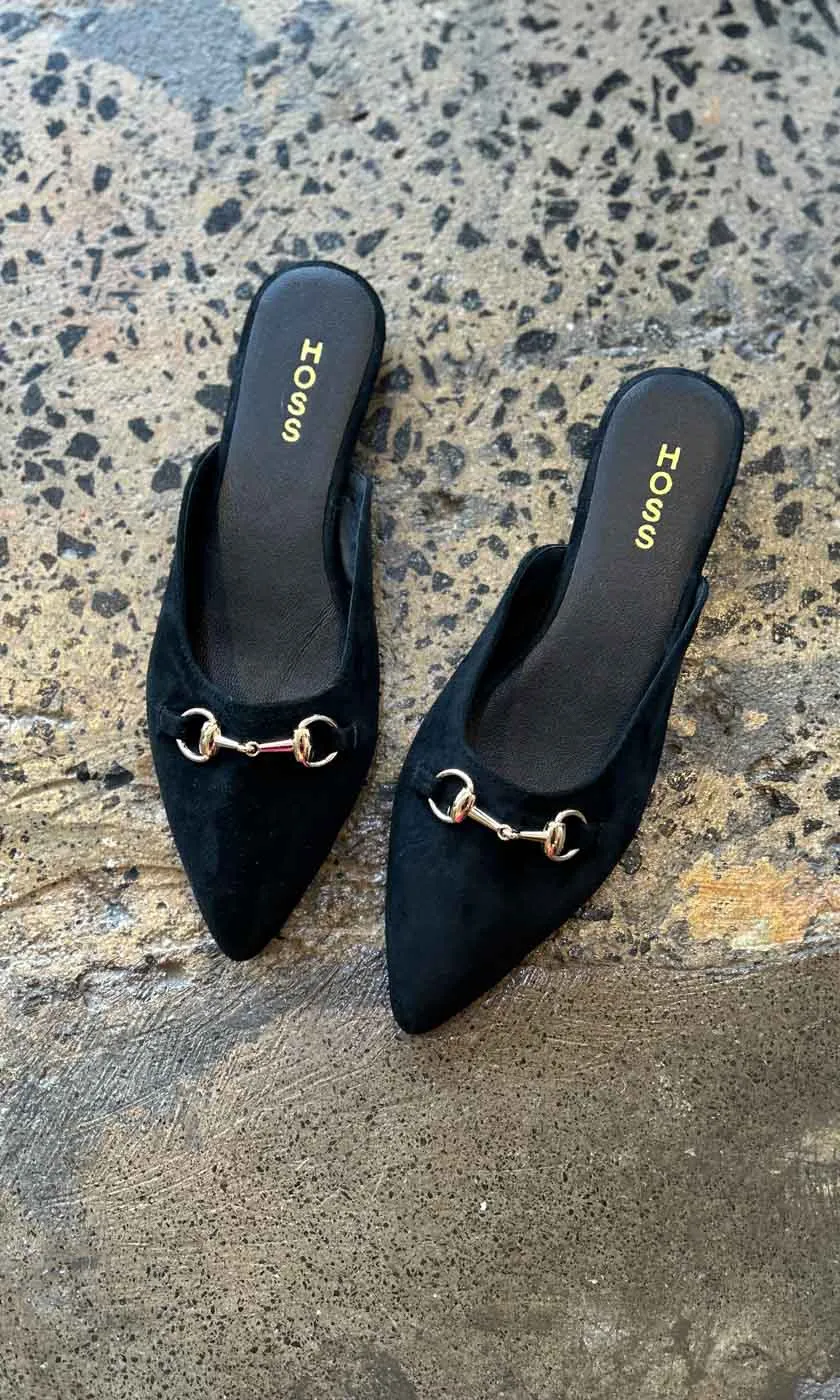 HOSS Black Suede Buckle Mule