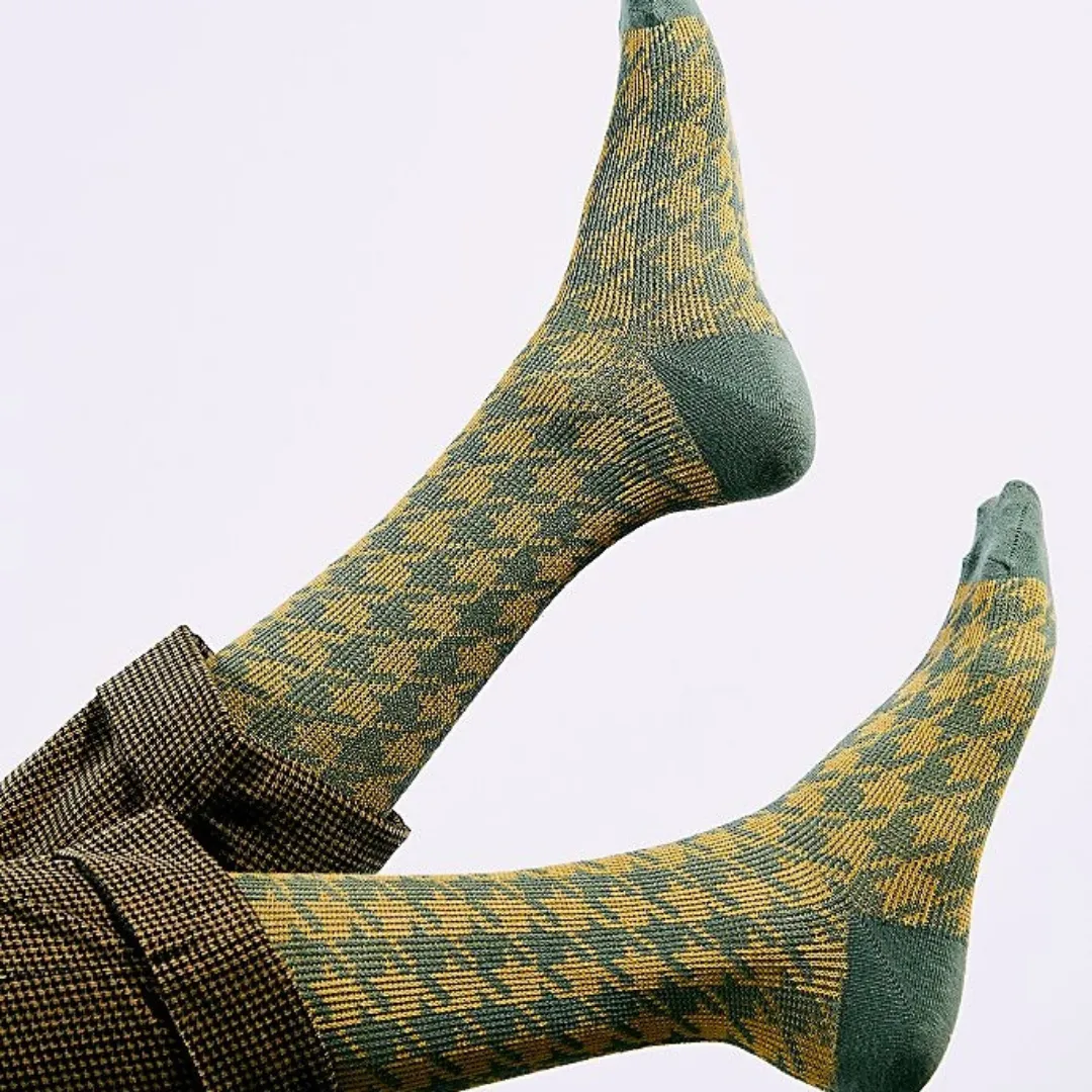 Hounds Tooth Over the Knee Sock - Chartreuse