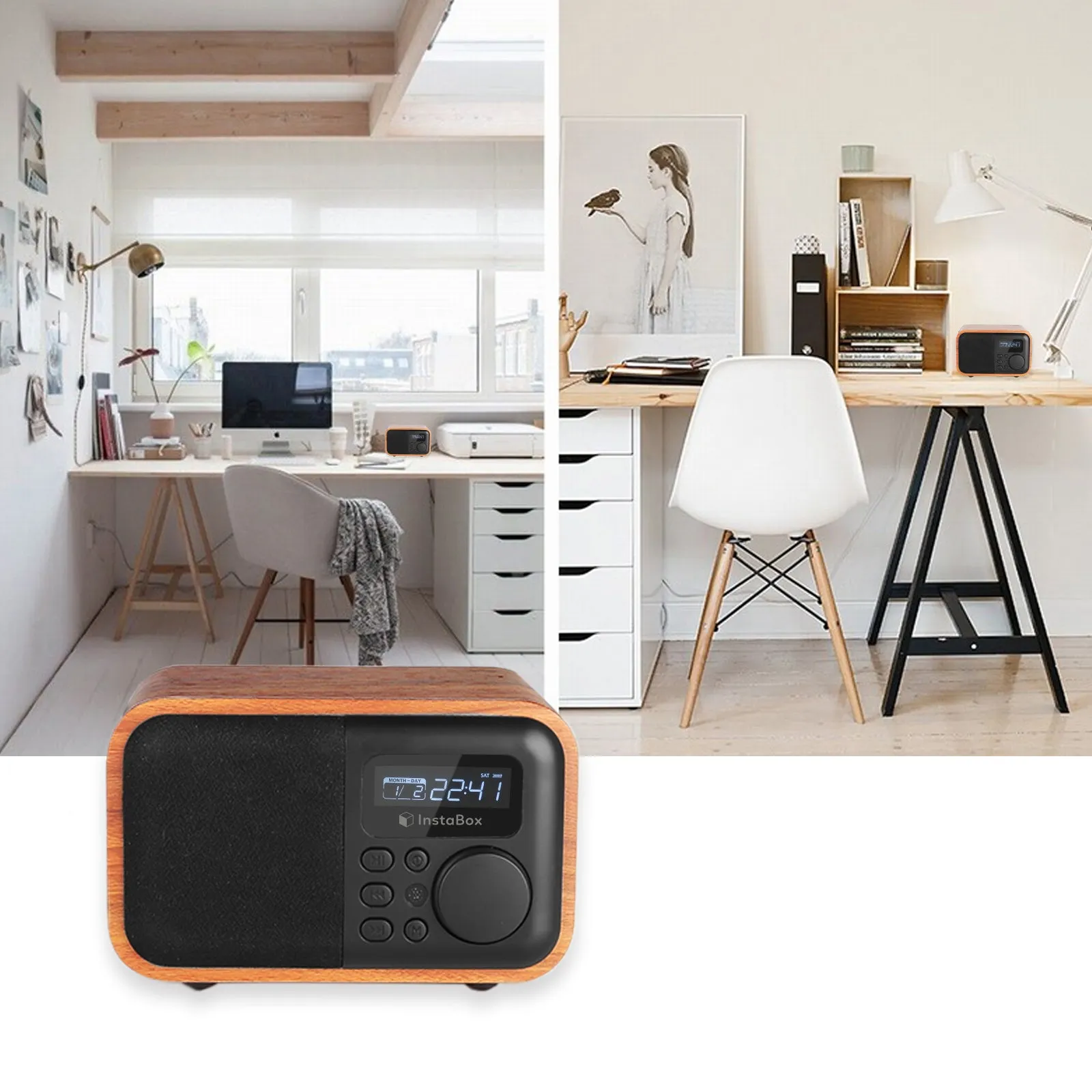 InstaBox i90 Wooden FM Clock Radio & Bluetooth Speaker [DISCONTINUED]