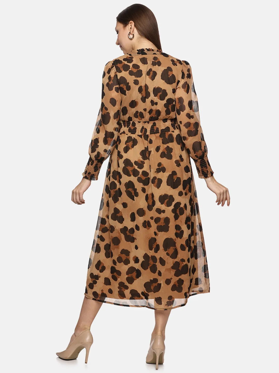 IS.U Animal Print Smocked Waist Midaxi Dress