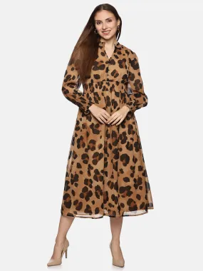 IS.U Animal Print Smocked Waist Midaxi Dress