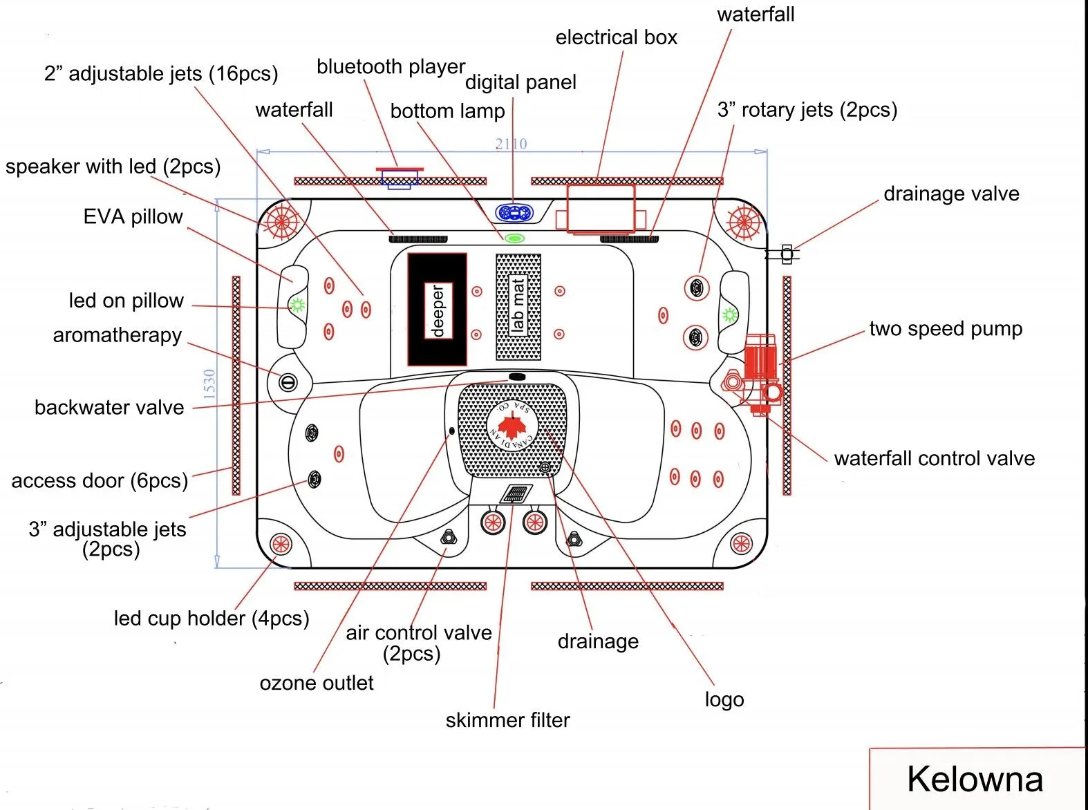 Kelowna AI Plug & Play Hot Tub | 4-Person 21-Jet | 210 x 152 cm