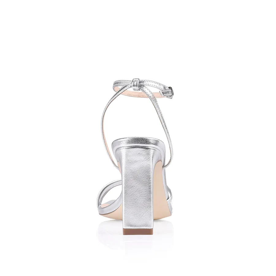 Kimmy Slim Strappy Heels - Silver Smooth