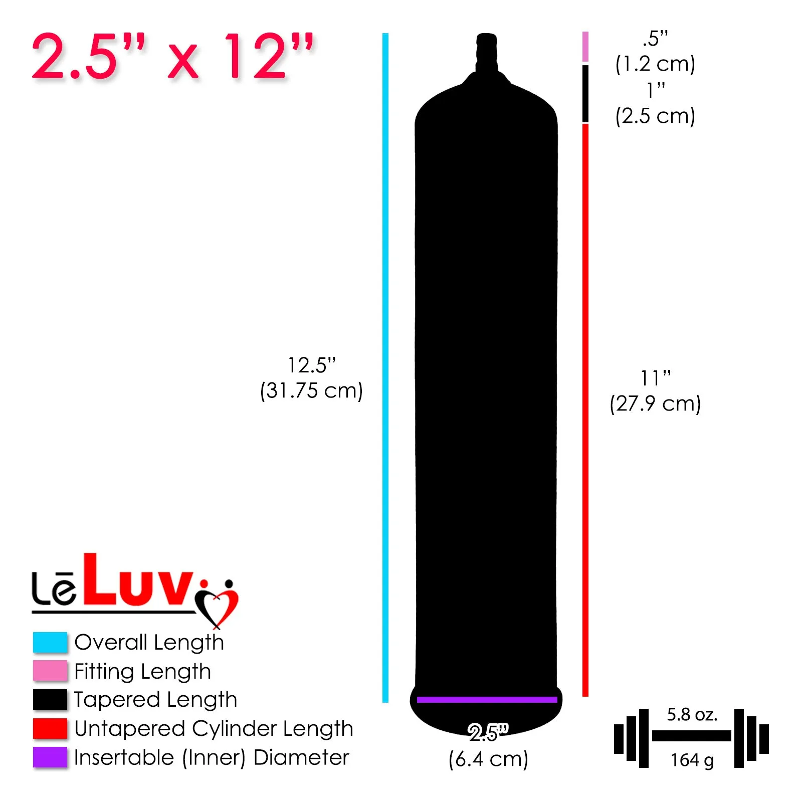 LeLuv Replacement Cylinder for EasyOp Penis Pumps - 1/4" Barbed Male Fitting