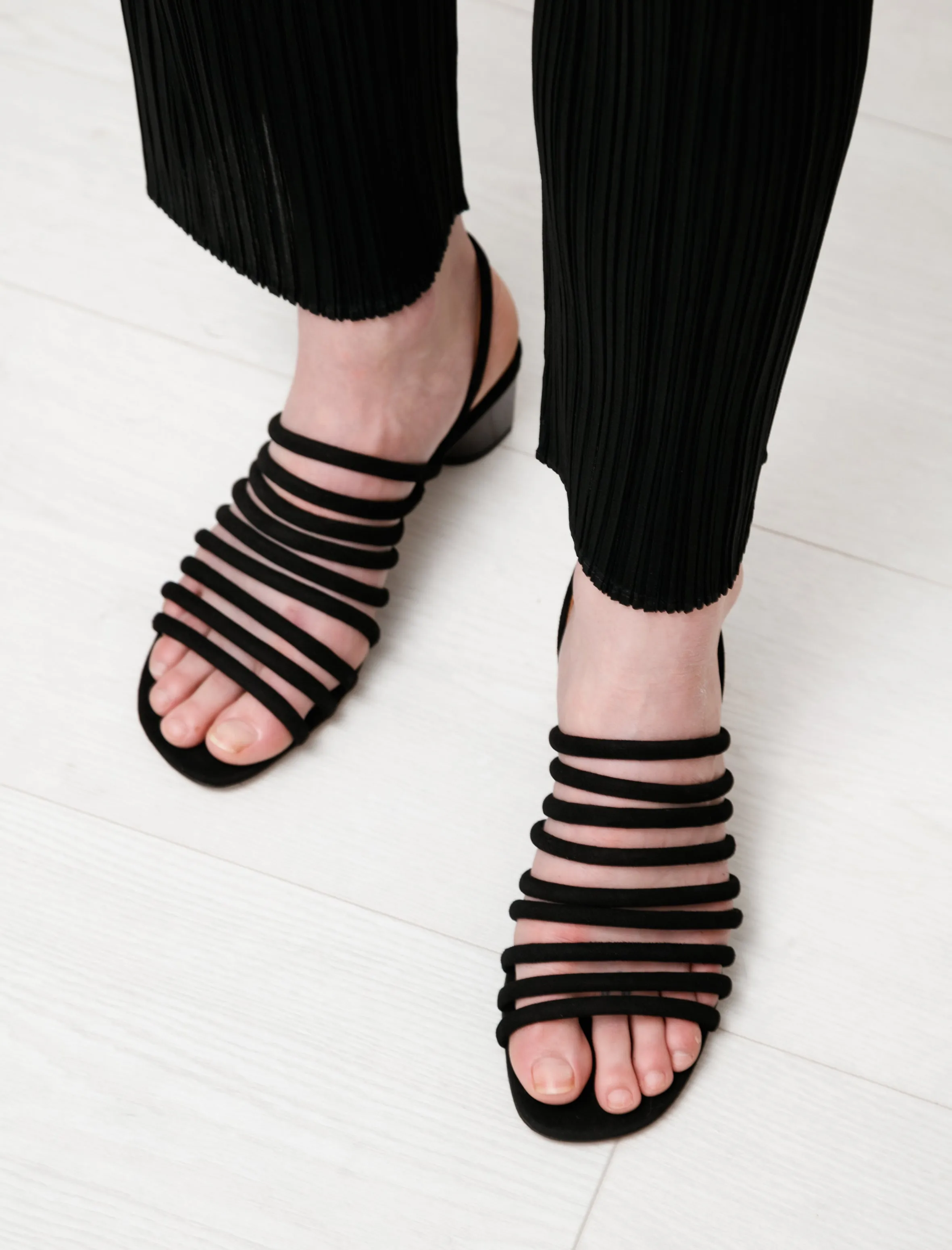 Leone Strappy Suede Sandals Black