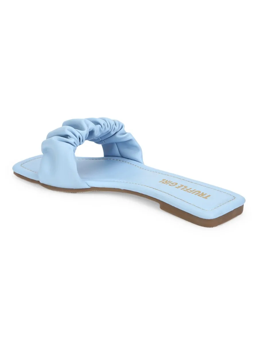 Light Blue PU Wrinkled Strap Slip Ons