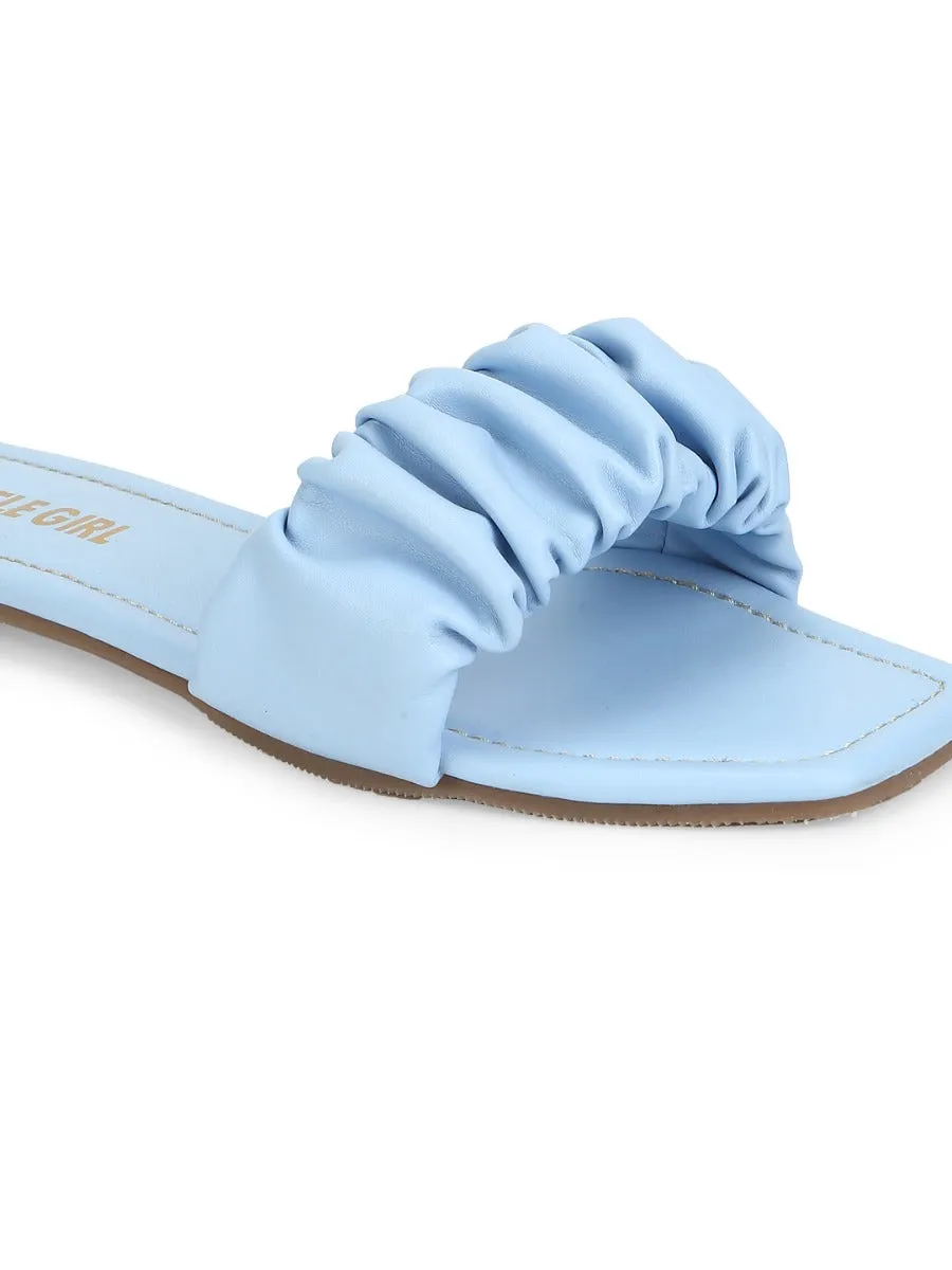 Light Blue PU Wrinkled Strap Slip Ons