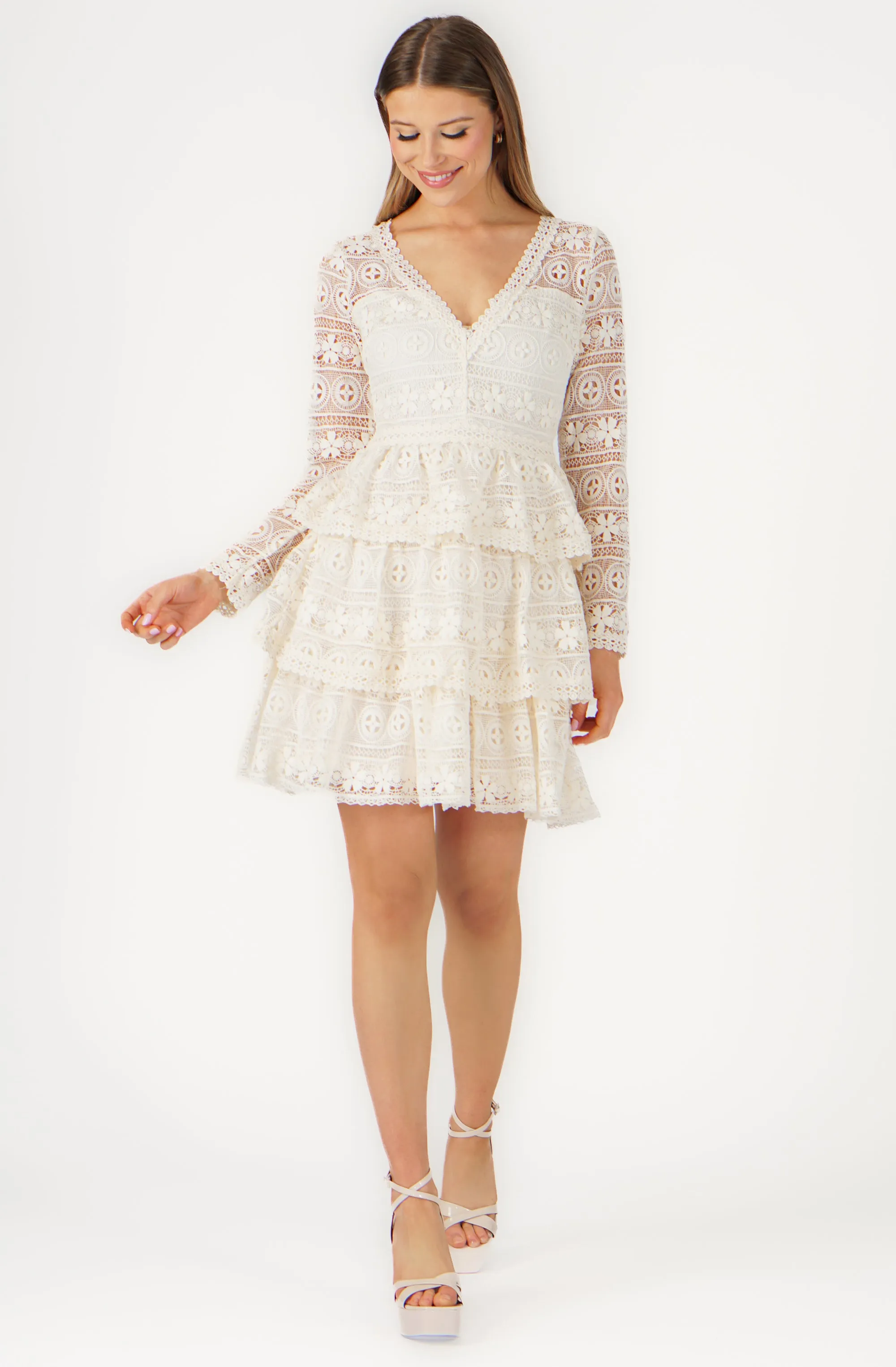 Long Sleeve Embroidered Lace Dress