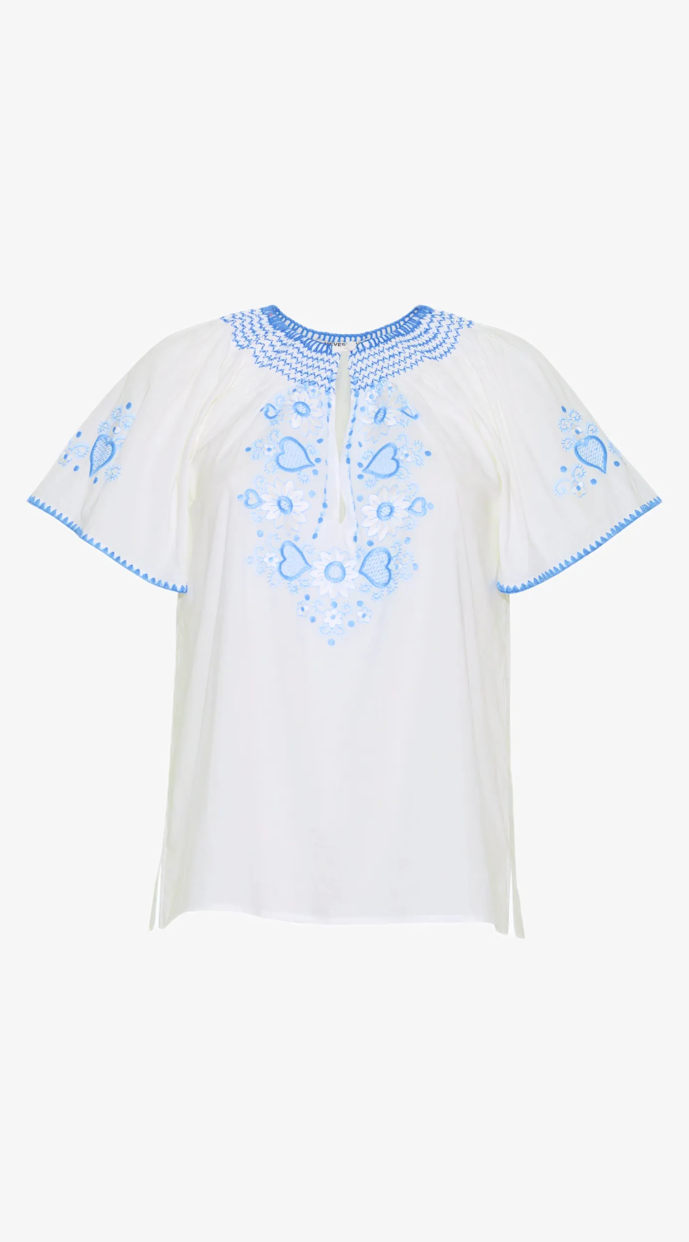 Love Embroidered Cotton Top | Blue