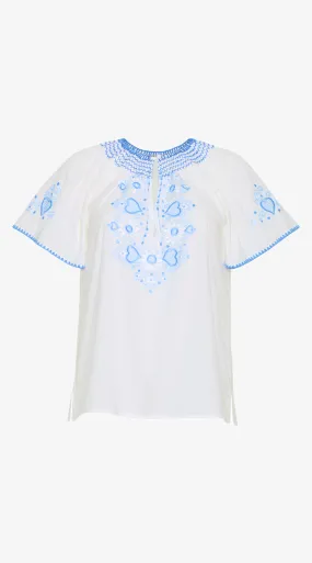 Love Embroidered Cotton Top | Blue